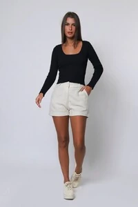 Blusa Cropped Decote Redondo Tricot