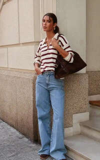 Blusa Vintage Listrada Tricot Manga longa Polo