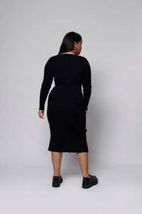 Vestido Manga Longa Botões Midi Tricot