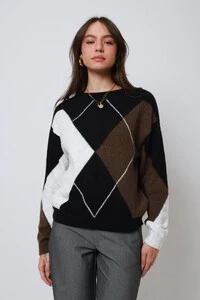 Blusão Xadrez Argyle Tricot Oversized