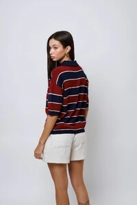 Blusa Listrada Gola Polo Manga Curta Tricot