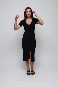 Vestido Botões Midi Tricot Premium Manga Curta