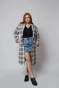 Casaco Sobretudo Xadrez Tweed Oversized