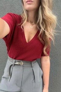 Blusa Texturizada Tricot Decote V