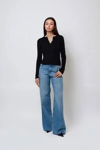 Calça Jeans Pantalona Marmorizada