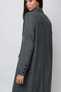 Casaco Sobretudo Espiga Chumbo Tweed Oversized