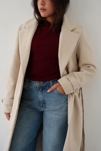 Casaco Sobretudo Lã Batida Trench Coat