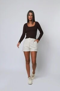 Blusa Cropped Decote Redondo Tricot