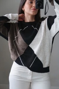 Blusão Xadrez Argyle Tricot Oversized