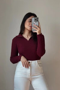 Blusa Polo Tricot Modal Manga longa