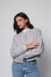 Jaqueta Bomber Cropped Lã batida Cinza