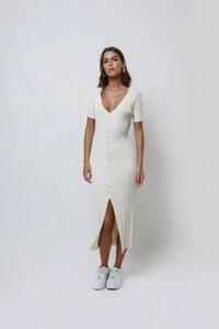 Vestido Botões Midi Tricot Premium Manga Curta