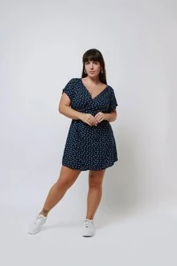 Vestido Curto Envelope Poá Viscose