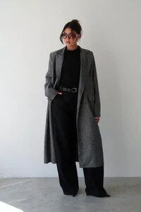 Casaco Sobretudo Espiga Chumbo Tweed Oversized