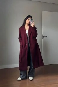 Casaco Sobretudo Lã Batida Trench Coat
