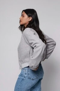 Jaqueta Bomber Cropped Lã batida Cinza