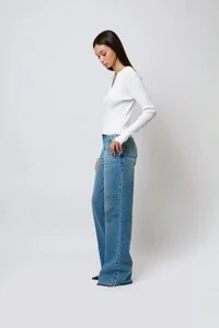 Calça Jeans Pantalona Marmorizada