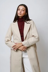 Casaco Sobretudo Lã Batida Trench Coat