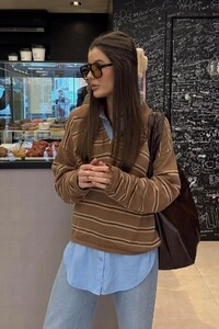 Blusa Vintage Listrada Tricot Manga longa Polo
