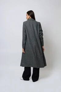 Casaco Sobretudo Espiga Chumbo Tweed Oversized