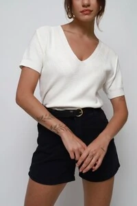 Blusa Texturizada Tricot Decote V