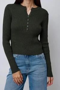 Blusa Amore Botões Tricot Manga Longa