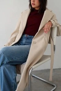 Casaco Sobretudo Lã Batida Trench Coat