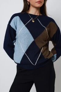 Blusão Xadrez Argyle Tricot Oversized
