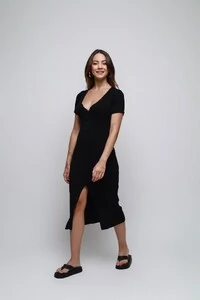 Vestido Botões Midi Tricot Premium Manga Curta