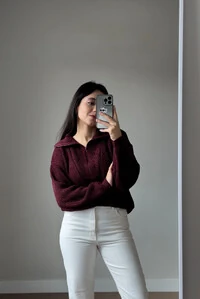 Blusão Tricot Gola Polo e Ziper