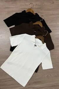 Blusa Polo Tricot Modal Manga Curta