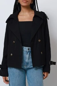 Jaqueta Trench Coat Curta Alfaiataria Com Cinto