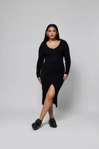 Vestido Manga Longa Botões Midi Tricot