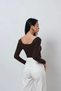 Blusa Poliamida Decote Quadrado Manga Longa