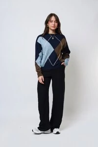 Blusão Xadrez Argyle Tricot Oversized