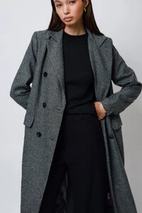 Casaco Sobretudo Espiga Chumbo Tweed Oversized