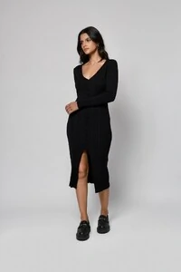 Vestido Manga Longa Botões Midi Tricot