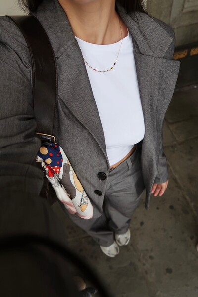 Foto Blazer Chumbo Mescla Oversized Alfaiataria