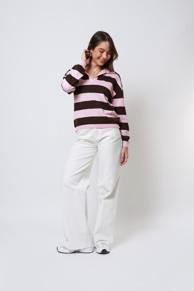 FotoBlusa Angel Listrada Tricot Manga longa Polo