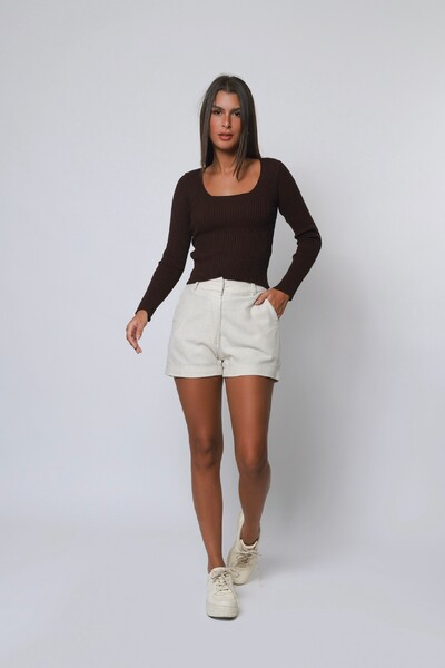 Foto Blusa Cropped Decote Redondo Tricot