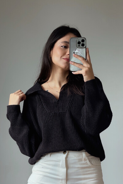 Foto Blusão Tricot Gola Polo e Ziper