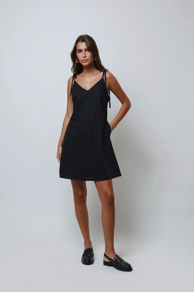 Foto Vestido Laços Curto Over Linho
