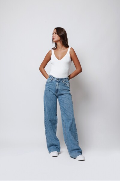 Foto Calça Jeans Pantalona Marmorizada