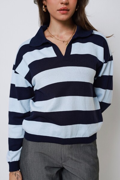 Foto Blusa Angel Listrada Tricot Manga longa Polo
