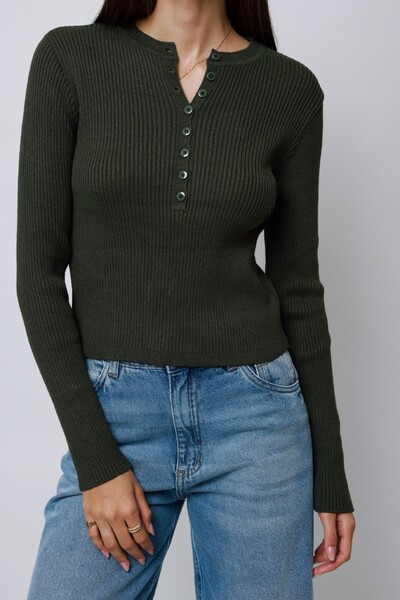 FotoBlusa Amore Botões Tricot Manga Longa