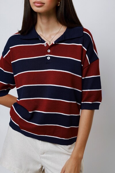 Foto Blusa Listrada Gola Polo Manga Curta Tricot