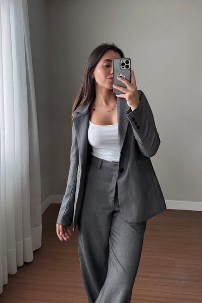 Foto Blazer Chumbo Mescla Oversized Alfaiataria