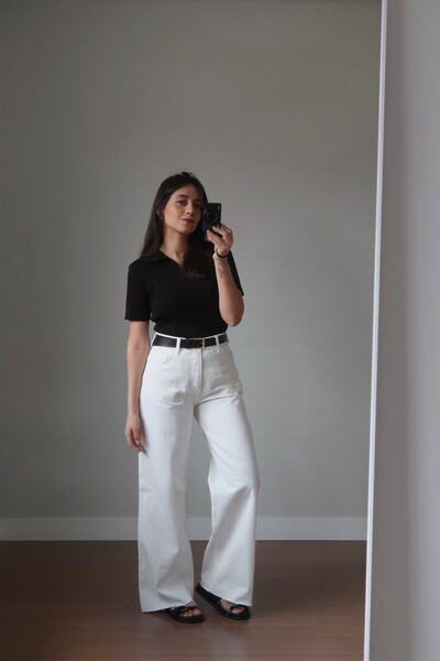 Foto Calça Jeans Pantalona Marmorizada
