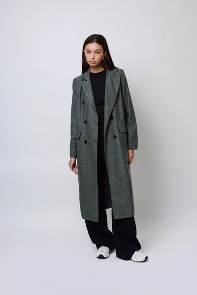 Foto Casaco Sobretudo Espiga Chumbo Tweed Oversized