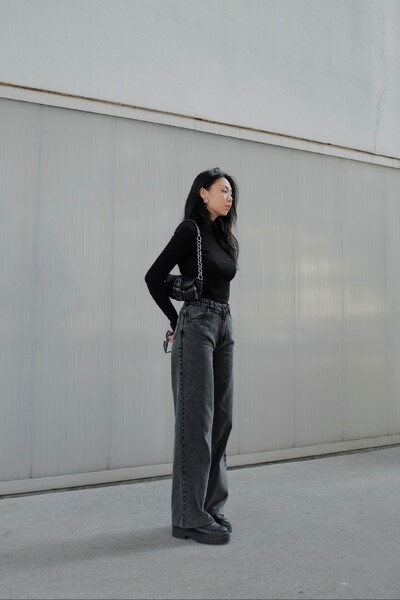Foto Calça Jeans Pantalona Marmorizada
